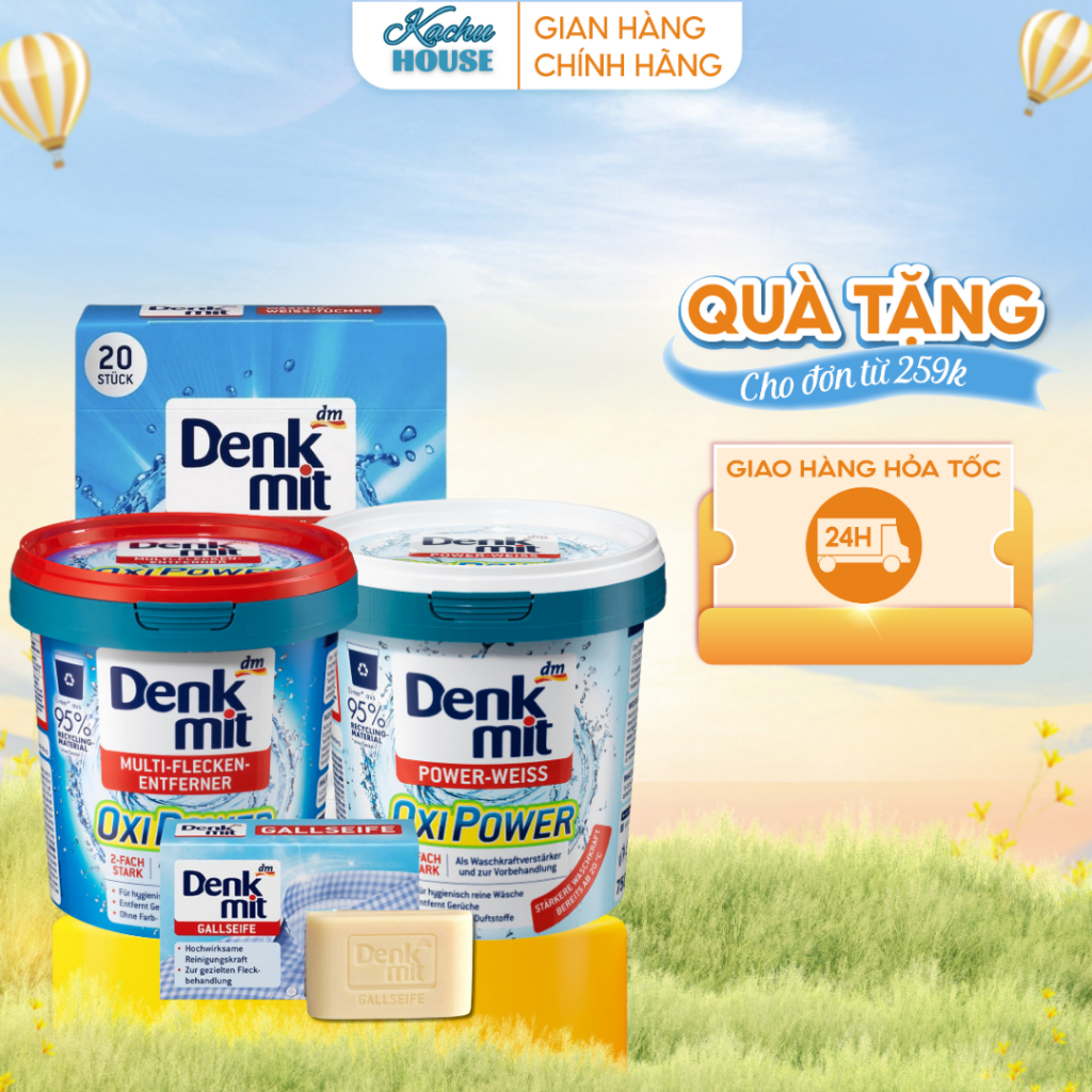 Bột giặt tẩy trắng quần áo Denkmit Oxi Power, Giấy Giặt Tẩy Trắng Denkmit Chuyên Dùng Cho Máy Giặt Hàng Nội Địa Đức