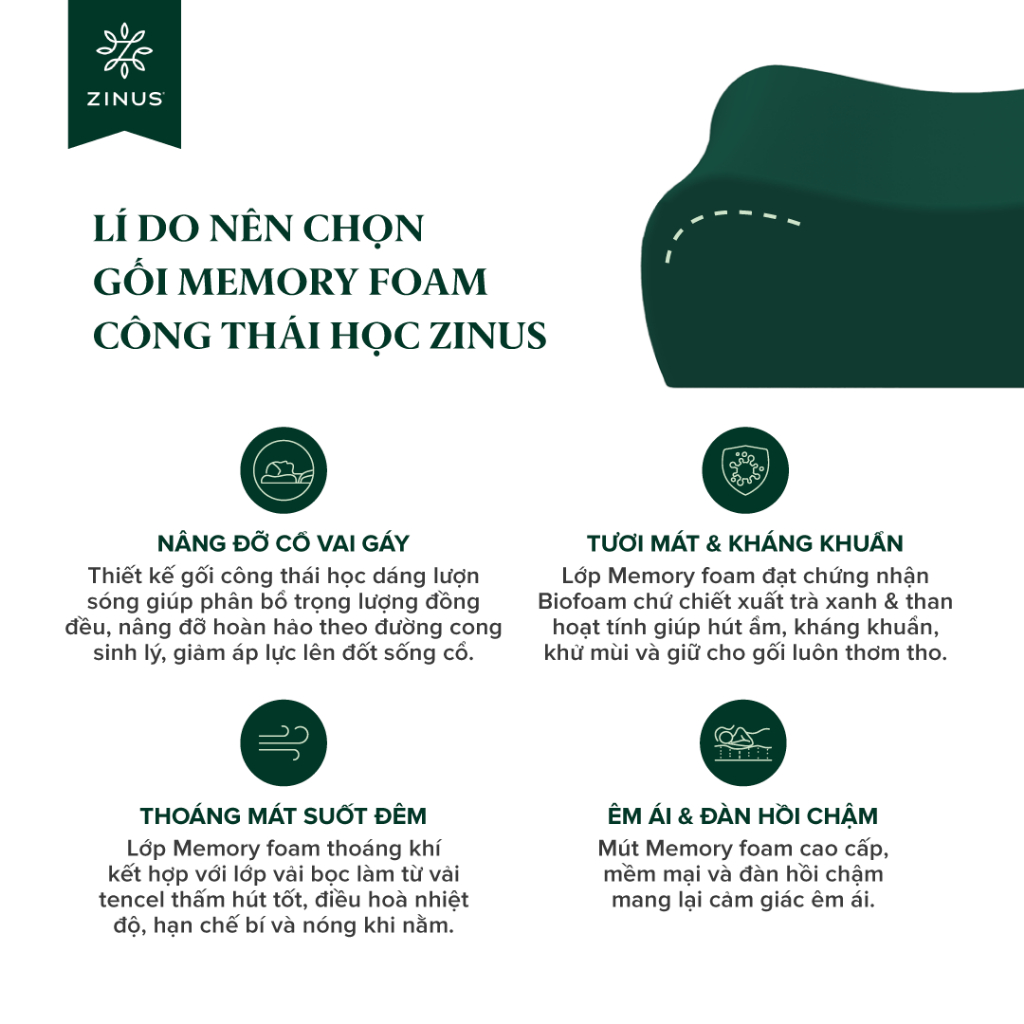 Gối Công Thái Học Giảm Đau Cổ Vai Gáy - Zinus Contour Pillow Memory Foam | BigBuy360 - bigbuy360.vn