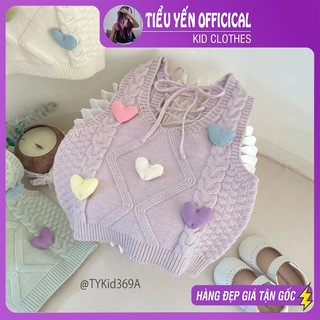 Quần áo trẻ em, áo gile len bé gái, gile len cổ tim phối tim bông 2 màu cho bé 9-25kg a369 | tiểu yến kid