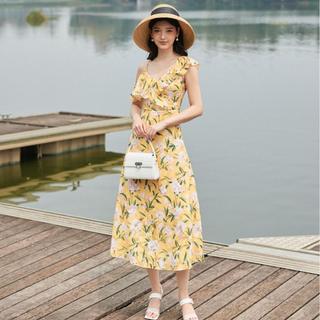 Đầm nữ 2 lớp cổ can bèo rủ B990-520M Bloom into you B990-520M-001 (Họa tiết hoa mẫu đơn) Women Dress