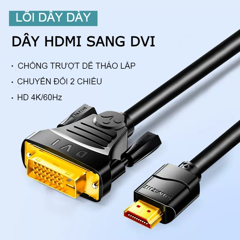 Dây HDMI to DVI, cáp HDMI sang DVI 4k/ 60Hz, Dây chuyển đổi 2 chiều hỗ trợ nhiều thiết bị, BH 12 thá