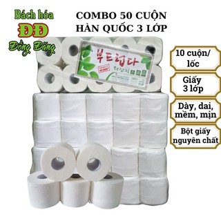 COMBO (50 cuộn) Giấy vệ sinh Hàn Quốc cao cấp 3 lớp (10 cuộn/ lốc)