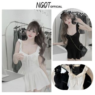 Váy Bo Eo Phối Ly Cánh Tiên NGỌT OFFICIAL,  Váy Nơ Dây Bèo Hai Màu Chuẩn Xịn Sang Chảnh Đi Chơi Đi Tiệc Cực Xinh
