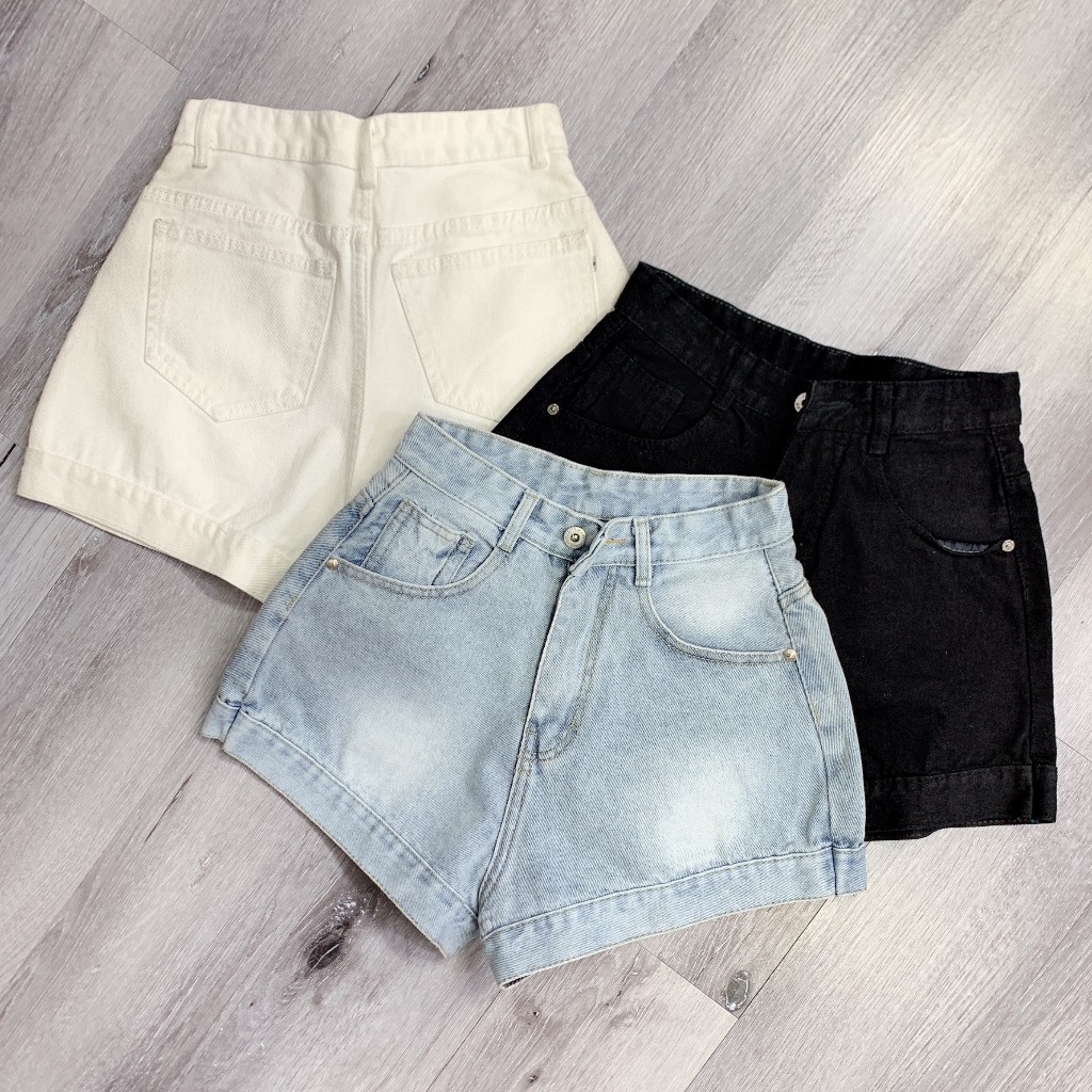 (Có 3XL) Quần đùi short jean nữ phom A cạp lưng cao viền lai to màu trơn trắng đen xanh nhatran X88