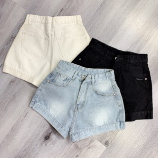 (Có 3XL) Quần đùi short jean nữ phom A cạp lưng cao viền lai to màu trơn trắng đen xanh nhatran X88