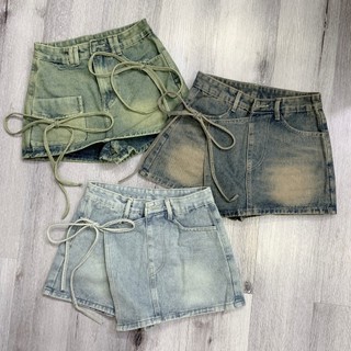 Quần váy jean nữ cột nơ tà lệch cạp cao nhiều mẫu chất Denim Pants Women TA2033