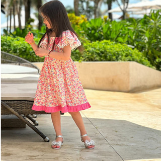 Đầm tay xoè viền ren chất cotton 100% nhẹ mát, váy cho bé gái dáng xòe dễ thương size 3-10y