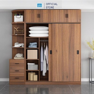[Chỉ giao lắp tại TP.HCM] Tủ Áo Cửa Lùa Màu Walnut Thương Hiệu SIB Decor Kích Thước 140/200x55x220cm TA29