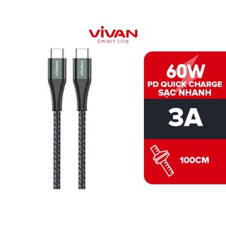 [BH 1 Năm] Cáp Sạc Nhanh VIVAN KPD100S Chống Gãy Type-C to Type-C 100cm Chuẩn Sạc NhanhPD 60W