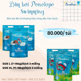 Bỉm/ tã bơi penelope hàn quốc cho bé 1 túi có 3 bỉm quần size l/ xl