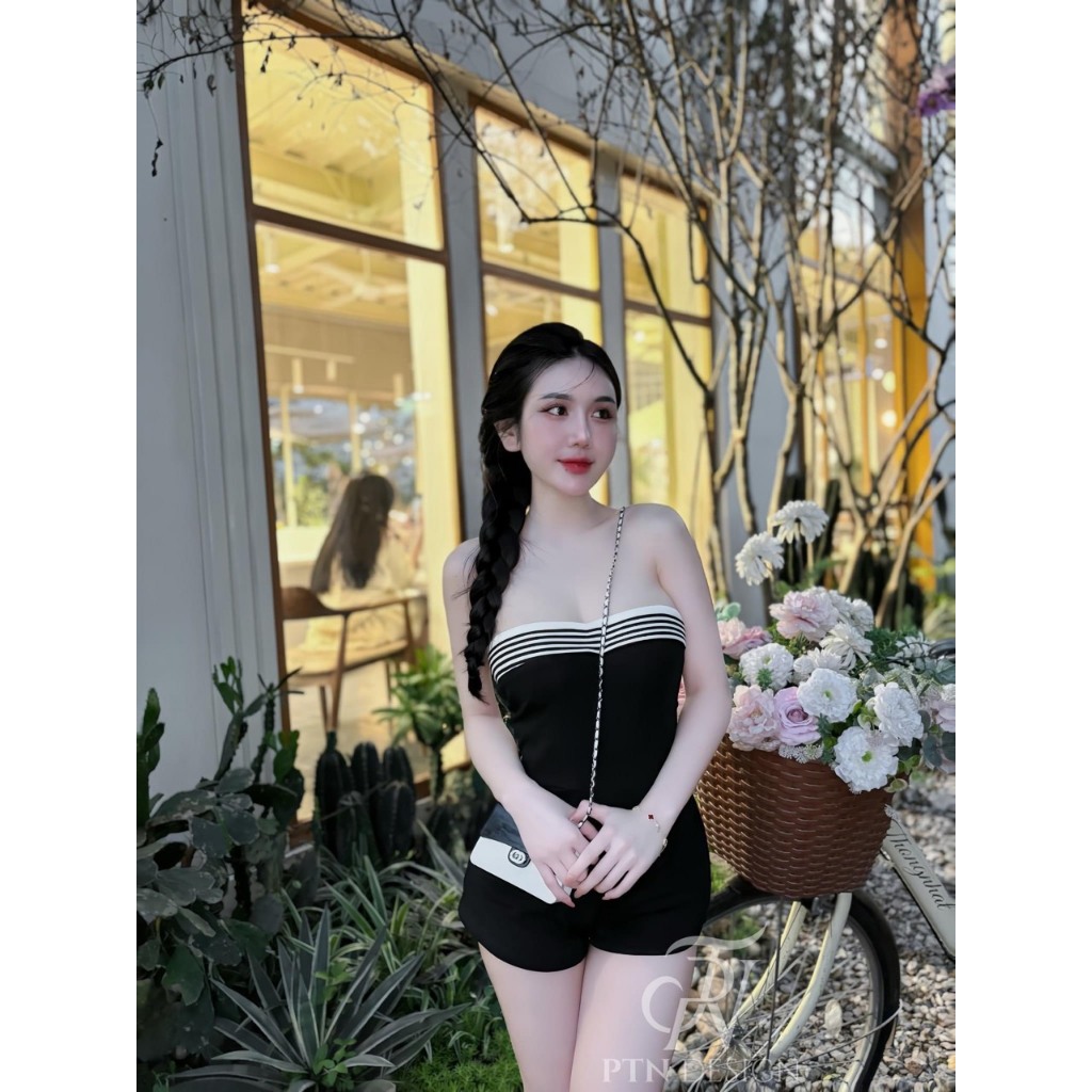 Set Bộ Đồ Nữ 2 Món Bikini Jumpsuit Body Cúp Ngực Viền Kẻ Dáng Đùi Ngắn Mix Sơ Mi Lụa Dài Tay Phối Kẻ Freesize | BigBuy360 - bigbuy360.vn