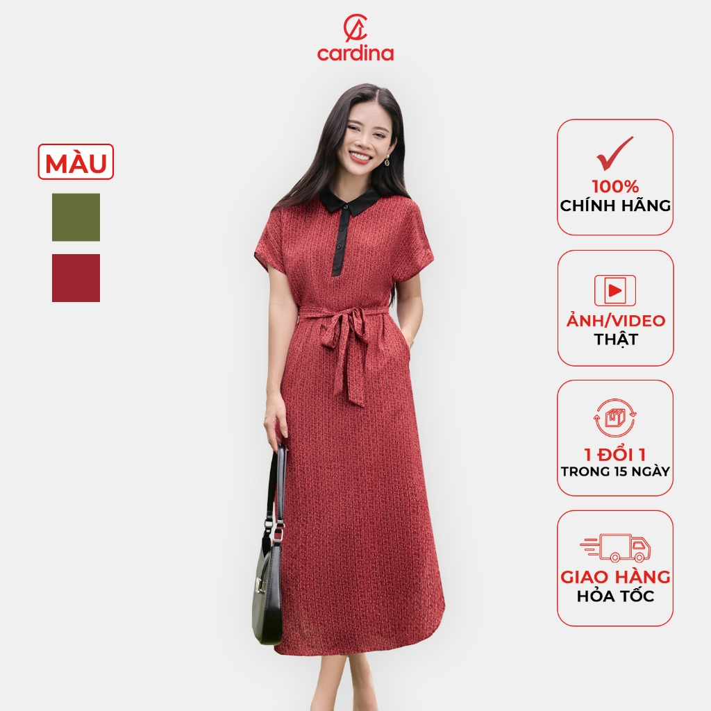 Đầm nữ CARDINA chất liệu lụa Hàn Châu phối cổ lạ mắt thiết kế tinh tế đơn giản thoải mái tự tin  4VSL13