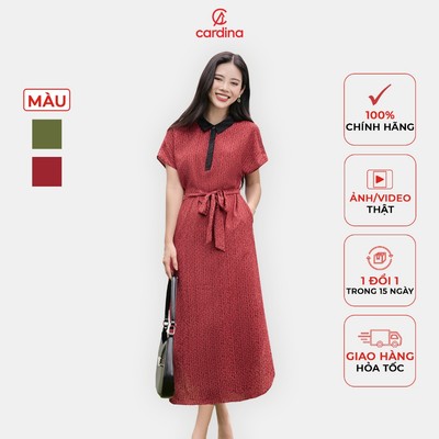 Đầm nữ CARDINA chất liệu lụa Hàn Châu phối cổ lạ mắt thiết kế tinh tế đơn giản thoải mái tự tin  4VSL13
