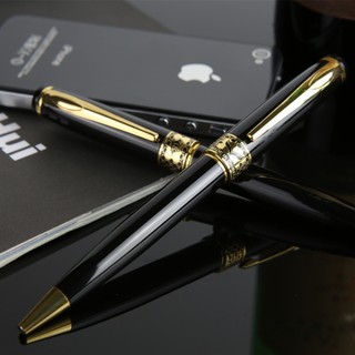 Bút viết Bi xoáy vặn ra ngòi vỏ hợp kim sơn đen bóng điểm nhấn mạ vàng Baoer BP-68