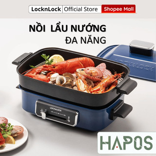 Nồi lẩu nướng điện đa năng lock&lock 2.5l, hàng chính hãng có khay hấp chống dính - màu navy ejg556 - hapos official