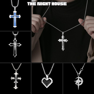 Vòng Cổ Nam Bằng Thép Titan Không Gỉ Mặt Thánh Giá Màu Bạc Thời Trang Hiphop Y2K- Vòng Cổ Tổng Hợp The Night House