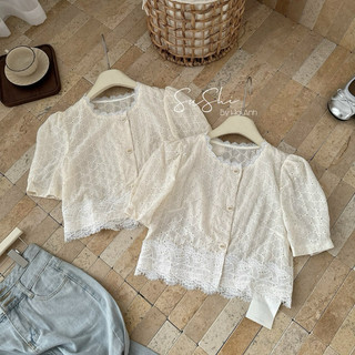 Áo phối ren cúc dọc 2 màu QC