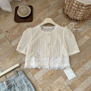 Áo phối ren cúc dọc 2 màu QC