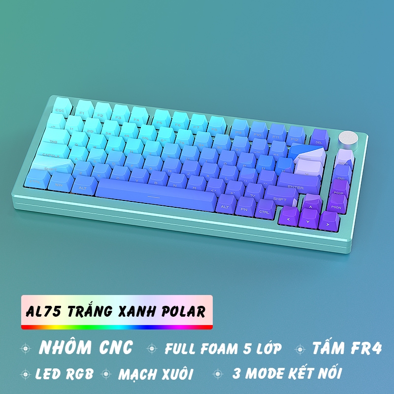 Bàn phím cơ Silent Atas AL75 V2 Khung nhôm CNC 3 mode kết nối - Led RGB - Pin sạc 4000 mah - Mạch xuôi | BigBuy360 - bigbuy360.vn