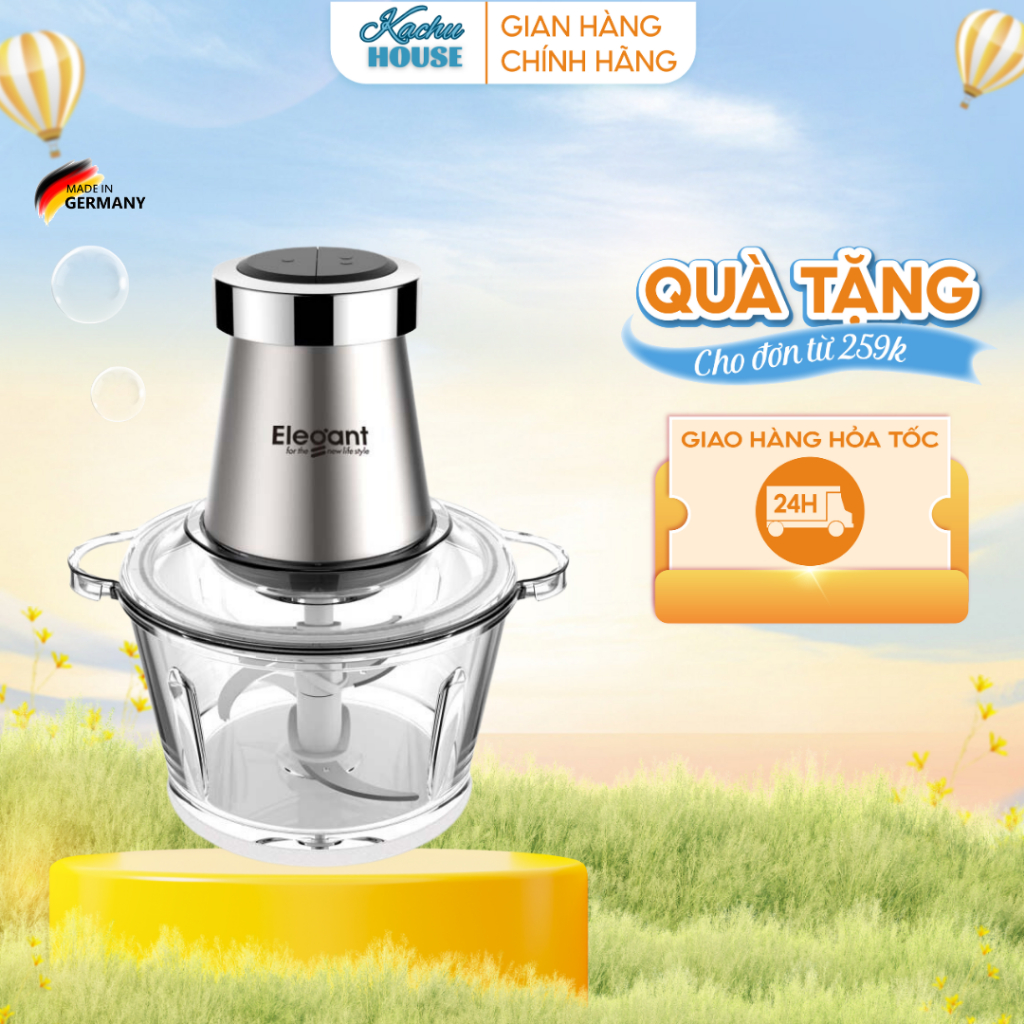 Máy xay thịt đa năng ELEGANT cối thủy tinh, công suất 350W, dung tích 1500ml