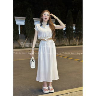 Set váy pha cổ cooline rút eo l1