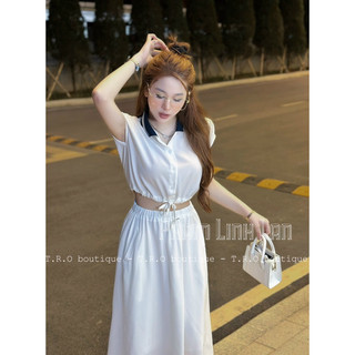 Set Váy Pha Cổ Cooline Rút Eo L1