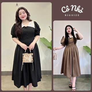 Đầm thiết kế bigsize nữ tay bồng ngắn dáng xếp ly tôn dáng chất vải cotton style tiểu thư dành cho nàng Chuppy DTK11