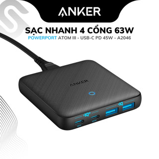 Sạc nhanh 4 cổng Anker PowerPort Atom III Slim 63W - A2046