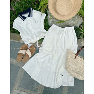 Set Váy Pha Cổ Cooline Rút Eo L1