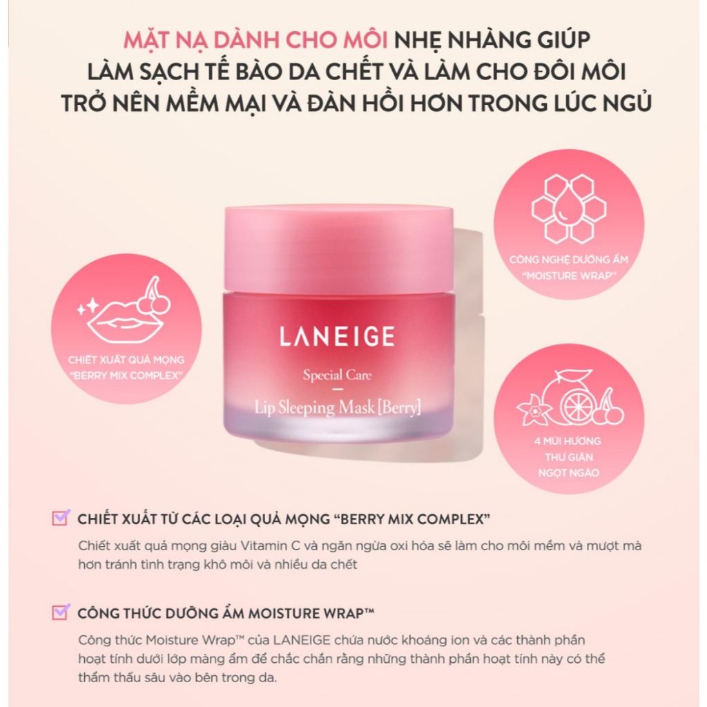 Mặt Nạ Ngủ Môi Laneige Lip Sleeping Mask Mini 3g Bản Trung Cấp Ẩm Và Giảm Thâm Và Làm Hồng Môi