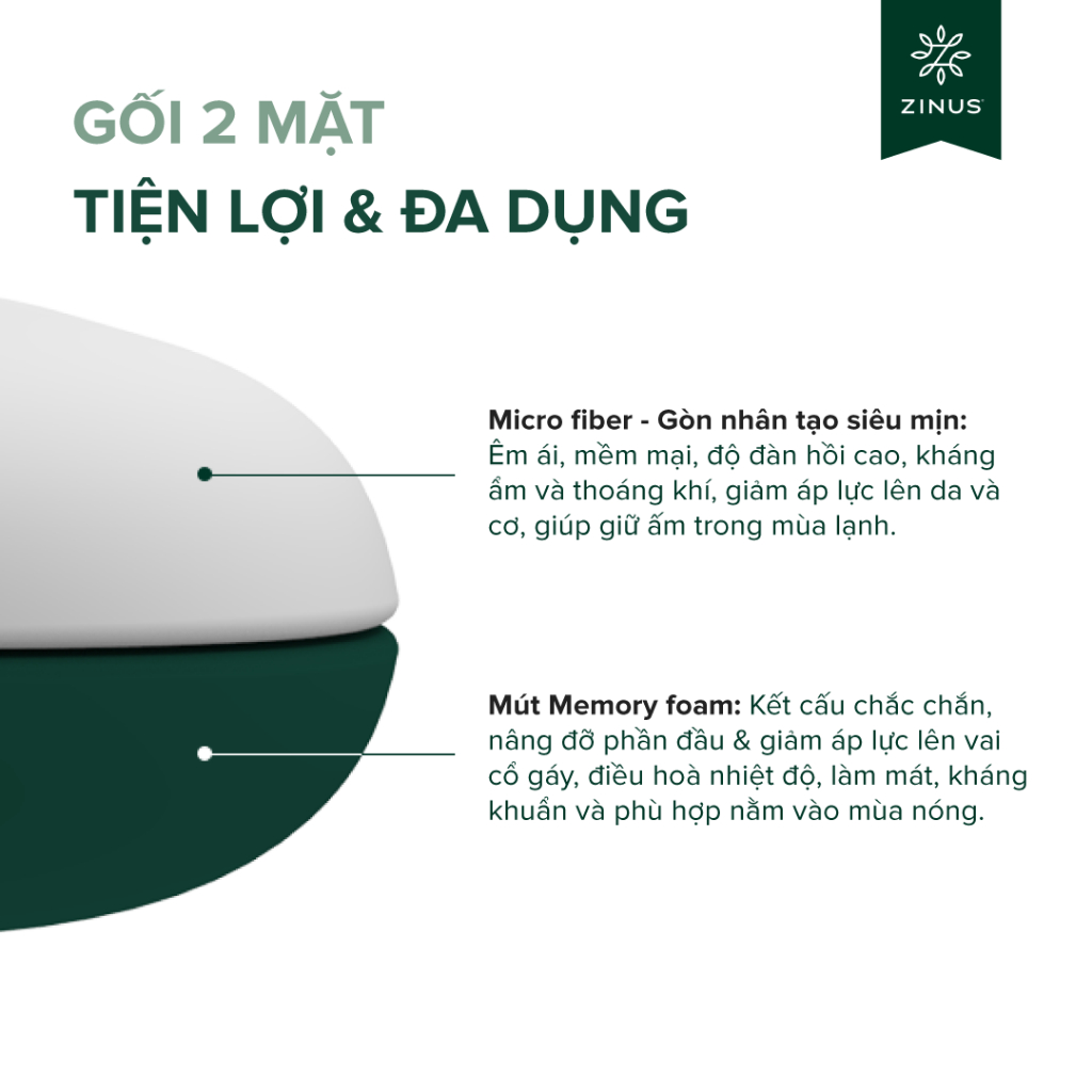 Gối Cao Su Non Kết Hợp Gòn Tơ Tằm - Dual Side Memory Foam Pillow | BigBuy360 - bigbuy360.vn