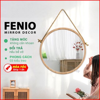 Gương tròn treo tường viền khung gỗ 3 PHONG CÁCH trang trí decor phòng khách, phòng ngủ, bàn trang điểm cực xinh