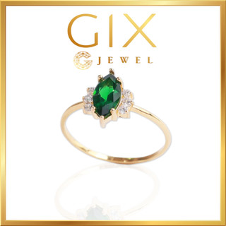 Nhẫn bạc nữ đẹp mạ vàng đá Cz xanh hạt dưa Gix Jewel SPGN01