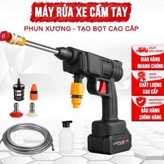  Bộ máy rửa xe pin cầm tay rửa máy lạnh súng rửa xe dùng cho gia đình có chế độ phun xương tạo bọt cao cấp 