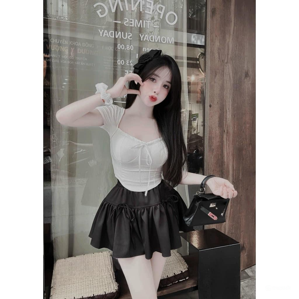 Set đồ nữ áo thun zip tay ngắn ren ngực kèm chân váy nơ Cama Clothes, đồ bộ nữ ba màu phong cách nhẹ nhàng HCOM2459 | BigBuy360 - bigbuy360.vn