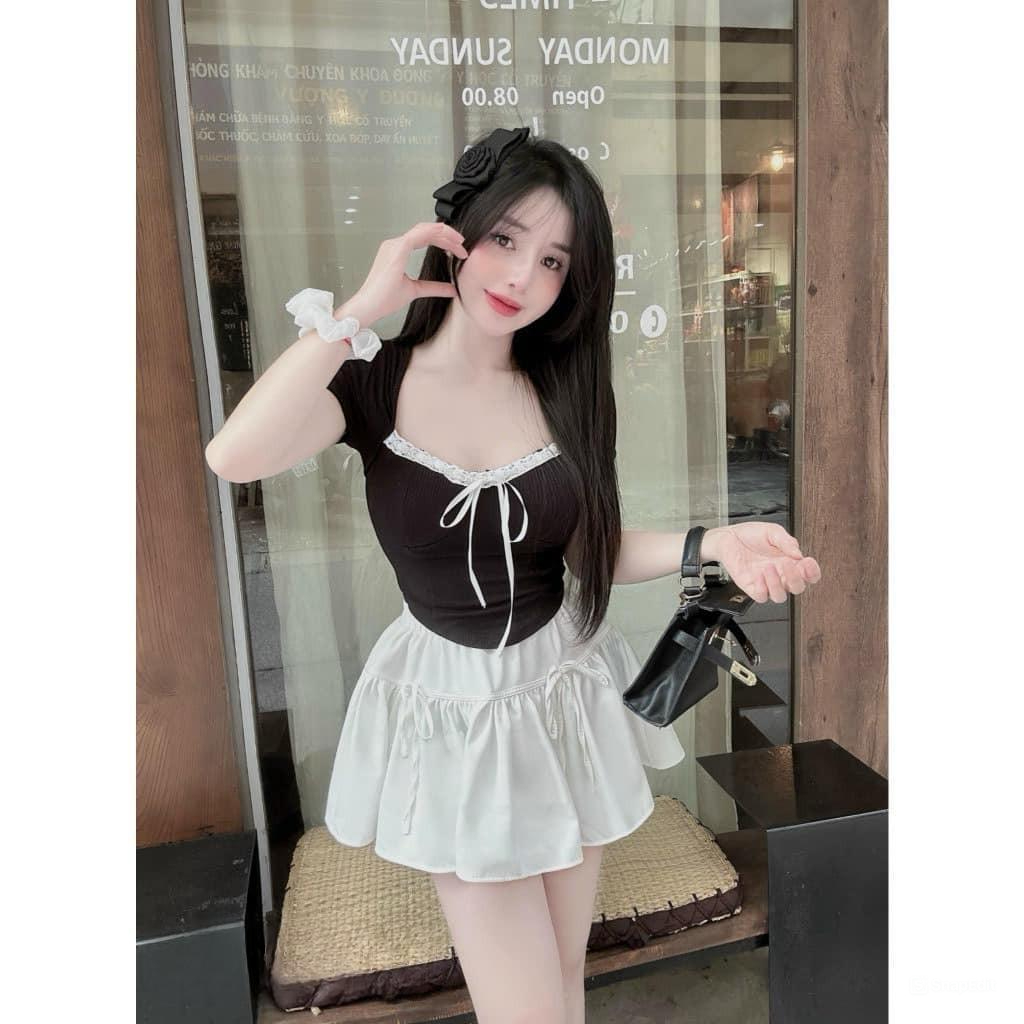 Set đồ nữ áo thun zip tay ngắn ren ngực kèm chân váy nơ Cama Clothes, đồ bộ nữ ba màu phong cách nhẹ nhàng HCOM2459 | BigBuy360 - bigbuy360.vn