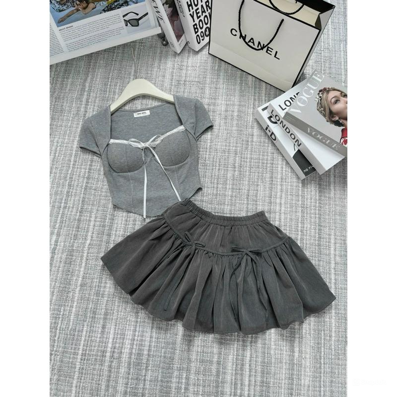 Set đồ nữ áo thun zip tay ngắn ren ngực kèm chân váy nơ Cama Clothes, đồ bộ nữ ba màu phong cách nhẹ nhàng HCOM2459 | BigBuy360 - bigbuy360.vn