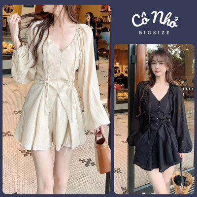 Set xốp đũi Bigsize Cô Nhỏ áo tay dài có chiết eo mềm mỏng nhẹ nhàng phong cách nữ tính cho nàng chubby-SET91