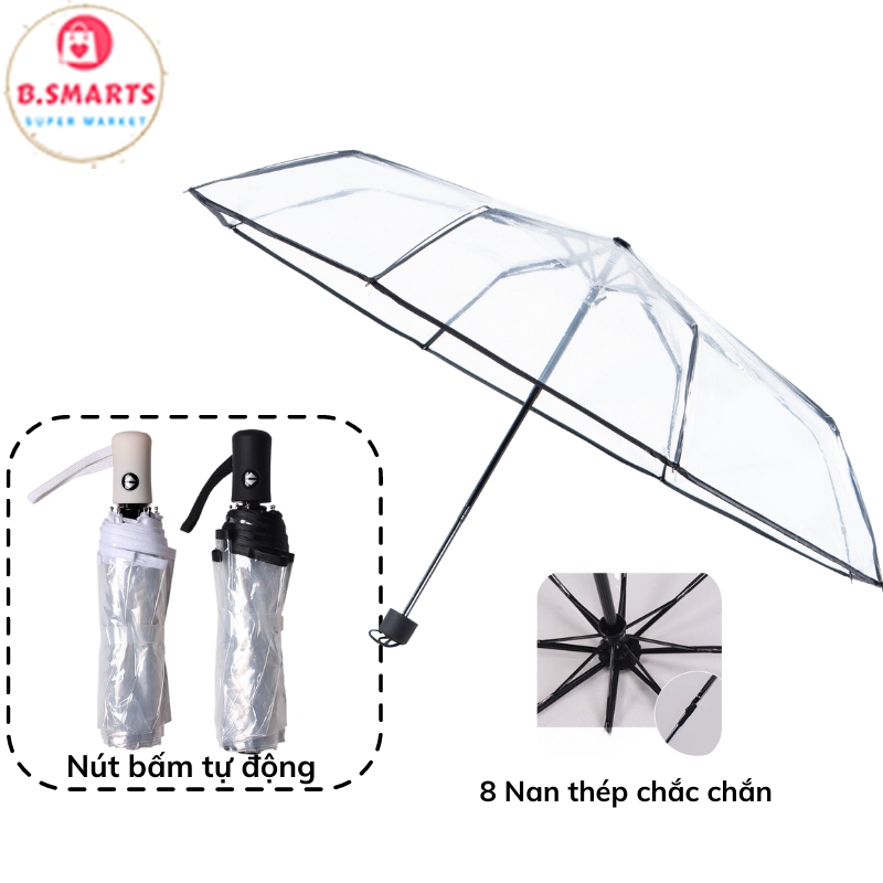 Dù Trong Suốt Gấp Gọn, Ô Dù Gấp Gọn Trong Suốt Có Nút Bấm Nhỏ Gọn Chống Thấm Nước Hiệu Quả