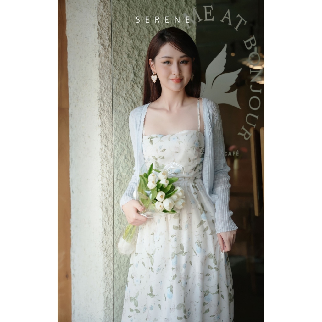 Váy đầm FLORINY 2 dây hoa dáng dài chất liệu Voan lụa Hàn cao cấp có lớp lót lụa mát thích by Serene