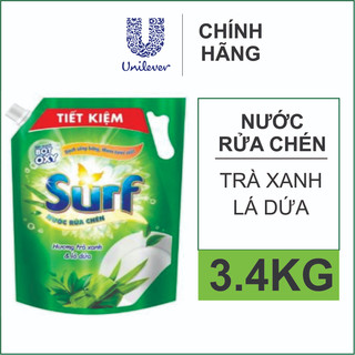Nước rửa chén Surf túi vòi 3.4kg/túi hương trà xanh lá dứa