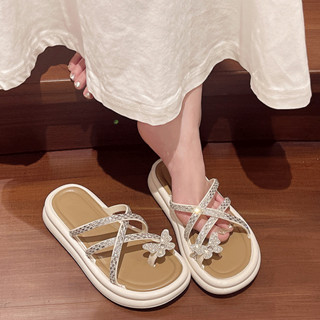 Dép nữ xỏ ngón đính đá hình bướm, thời trang kiểu hàn quốc, đi biển mua hè đế 3cm, chuẩn size, SAKI