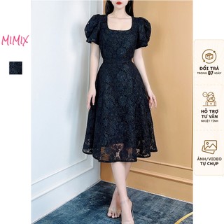 Đầm hoa nữ babydoll ren chỉ tay phồng MIMIX CQ6290