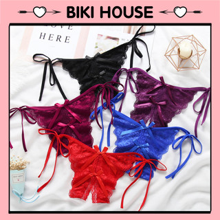 Quần lót nữ ren hoa mềm mại cột dây hông gợi cảm quan chip xẻ đáy mỏng đen đỏ trắng siêu đẹp quyến rũ BIKI HOUSE T307