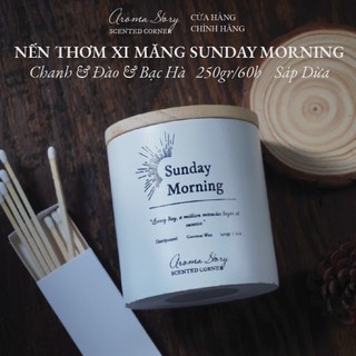 Nến Thơm Trang Trí, Cao Cấp, Tự Nhiên Aroma Story Hương Chanh, Đào, Bạc Hà Sunday Morning Size 100g/200g/250g