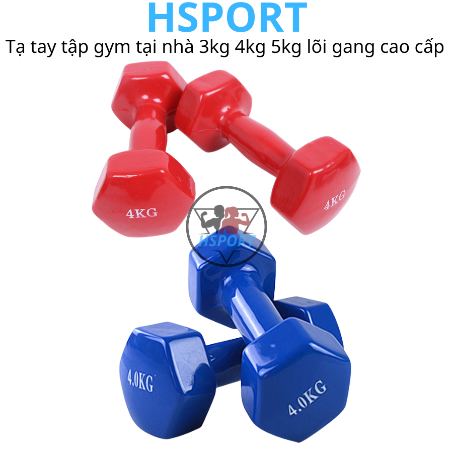 Tạ tay Hsport tập gym yoga thể dục tại nhà 3kg 4kg 5kg lõi gang bọc cao su cao cấp chống xước nền