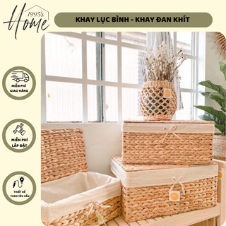 Khay lục bình - khay đan thủ công đan khít có nắp có lót - hộp đựng đồ trang trí thủ công