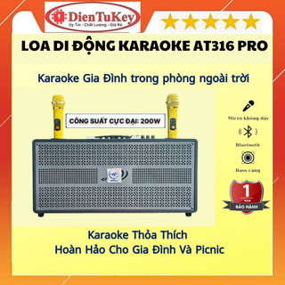 Loa Xách Tay 2 Đường Tiếng AT-316 Pro - Công Suất Lớn 200W, Bass Trầm 20cm. Bluetooth 5.0 Tốc Độ Cao, Kèm 2 Micro