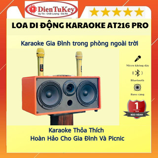 Loa Karaoke AT PRO 216 - 2 bass đôi Công Suất Lớn 180W, Bluetooth 5.0 Tốc Độ Cao, Kèm 2 Micro