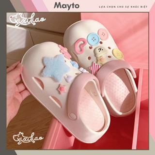 Dép sục nữ Mayto đế cao 5 cm form tròn kèm 13 charm NSL XIXITIAO có quai hậu dễ thương CS-77